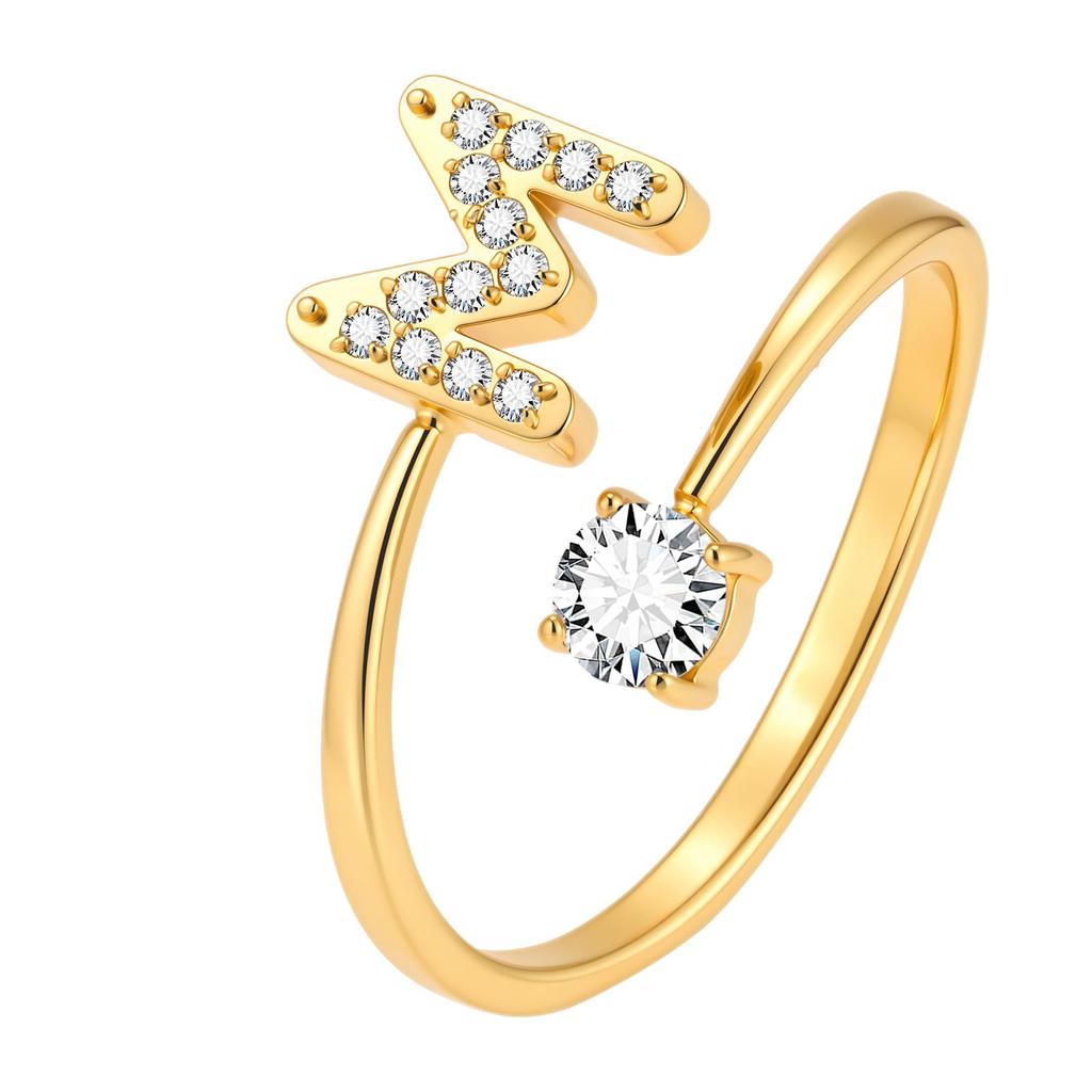 Chic Zircon Initial A-Z Letter Rings for Women Girls Adjustable Opening Ring Name Alphabet Female Wedding Fashion Jewelry Gift