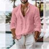 Men's Dark Gray Long Sleeve Casual Shirt with Relaxed Fit, Beach Vacation Style