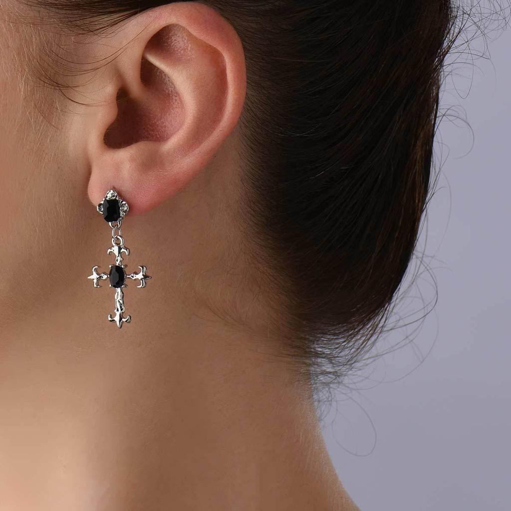 Cross Stud Earrings Design Niche High-End Earrings Personality Cool Dark Zircon Earrings Women