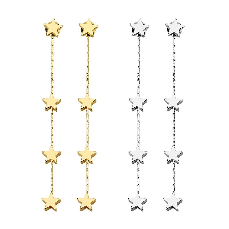 Fashion Glossy Five Pointed Star Long Tassel Earrings For Women Temperament Sweet Exaggerated Dangle Earrings Jewelry