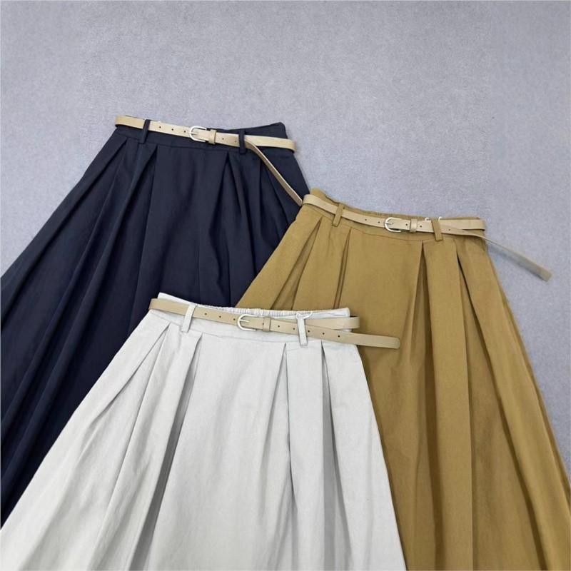 Johnature Spring Autumn Innovative Versatile Solid Color Skirt Casual Literary A-line Women Skirts