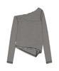 ORDINARY HOLIDAY Stripe Asymmetric Shirring T-Shirt [Ivory]