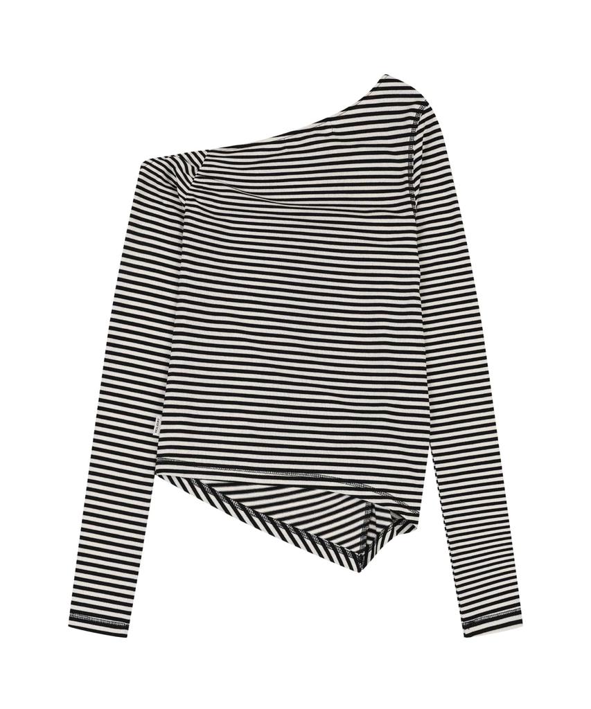 ORDINARY HOLIDAY Stripe Asymmetric Shirring T-Shirt [Ivory]