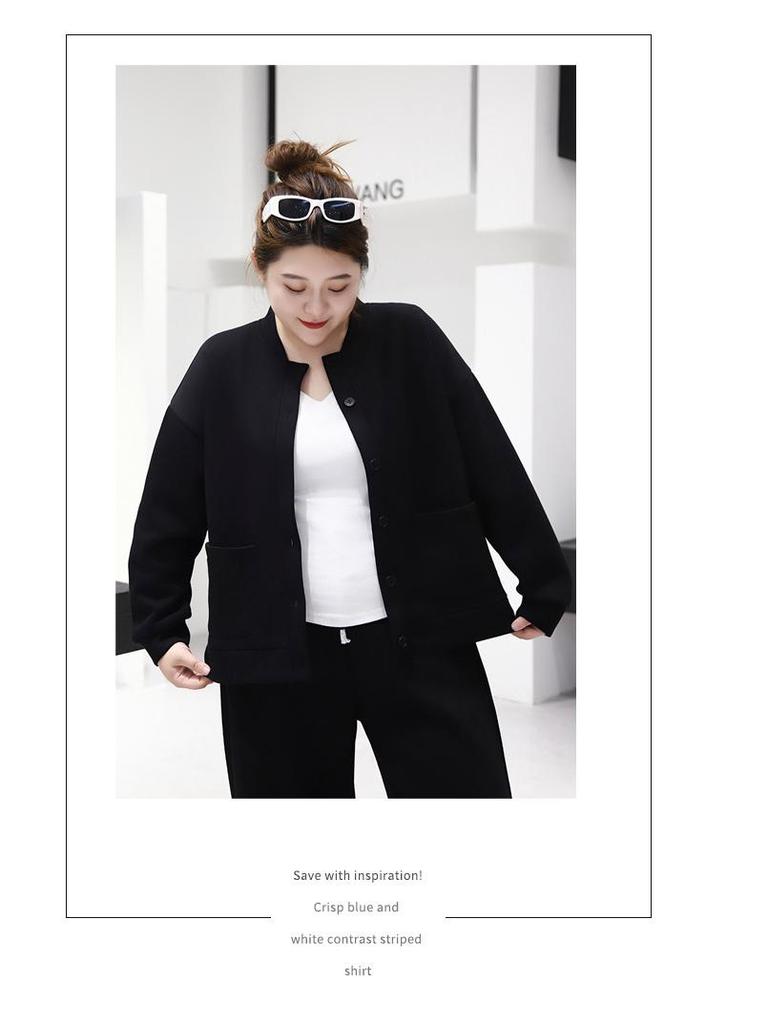 Women's Plus-Size Casual Long-Sleeve Slimming Baseball Jacket