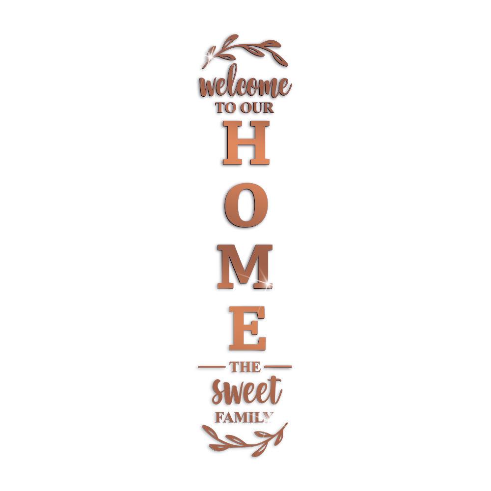 English Letters 3D Mirror Wall Sticker, Self-Adhesive Acrylic Decal, Welcome To Our Home The Sweet Family Combination Home Decor