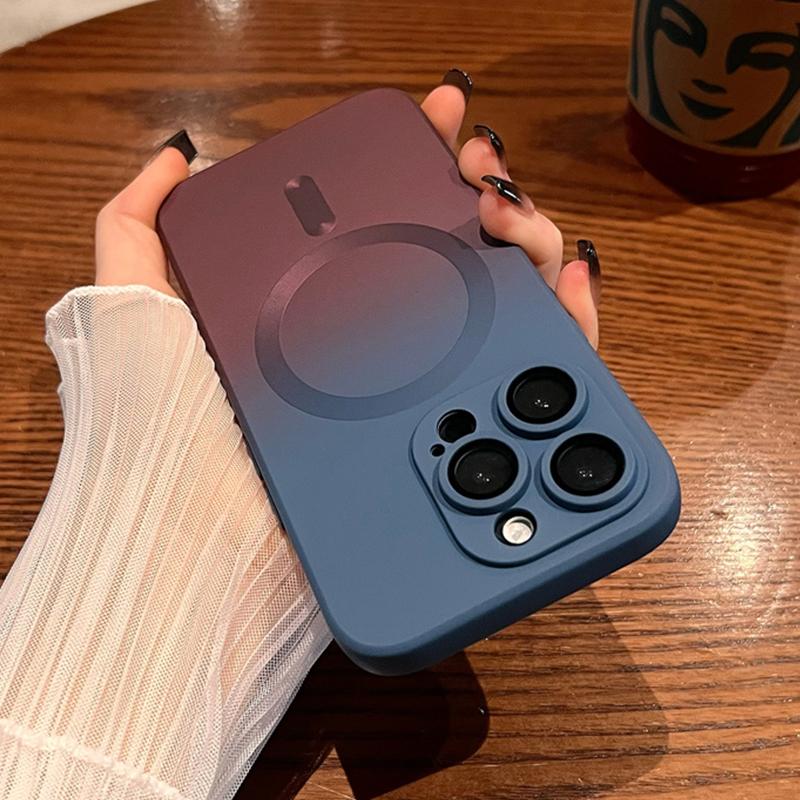 Modne Etui Silikonowe z Kolorowym Gradientem dla iPhone 14 13 12 11 Pro 14Pro Max Plus Luksusowe Pokrowiec do Bezprzewodowego Ładowania Magsafe