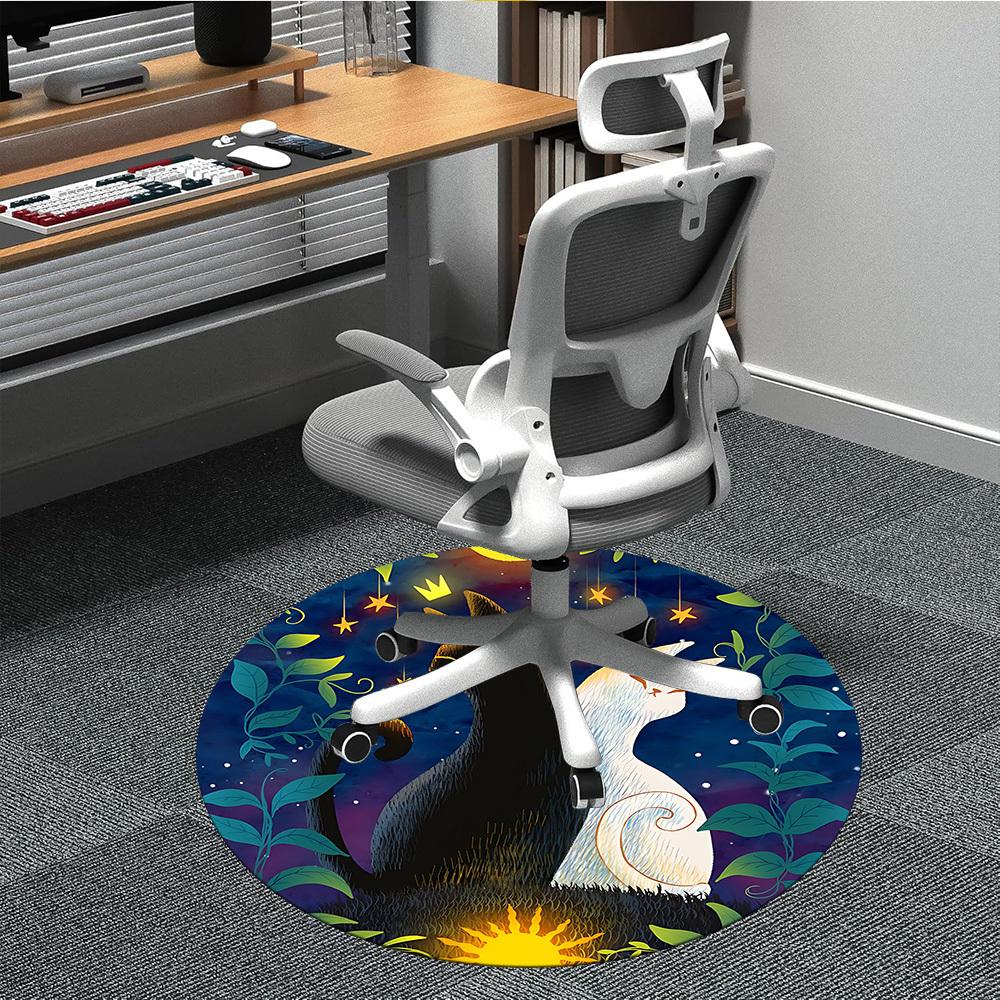 

1pc Night Cats Office Round Area Rug, Mat Suitable ForOffice, Under Office Chairs Bedroom Living Room Home Decor, Room Deco 80cm