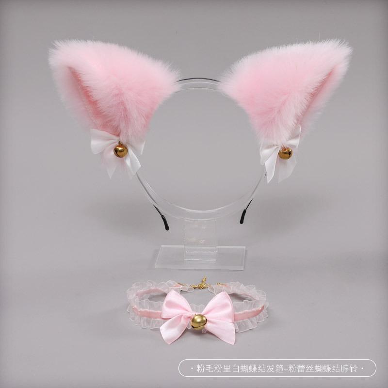 A Handmade Olita Accessory Fox Ears Cat Ears Headband Lace Bow Bell Collar Set