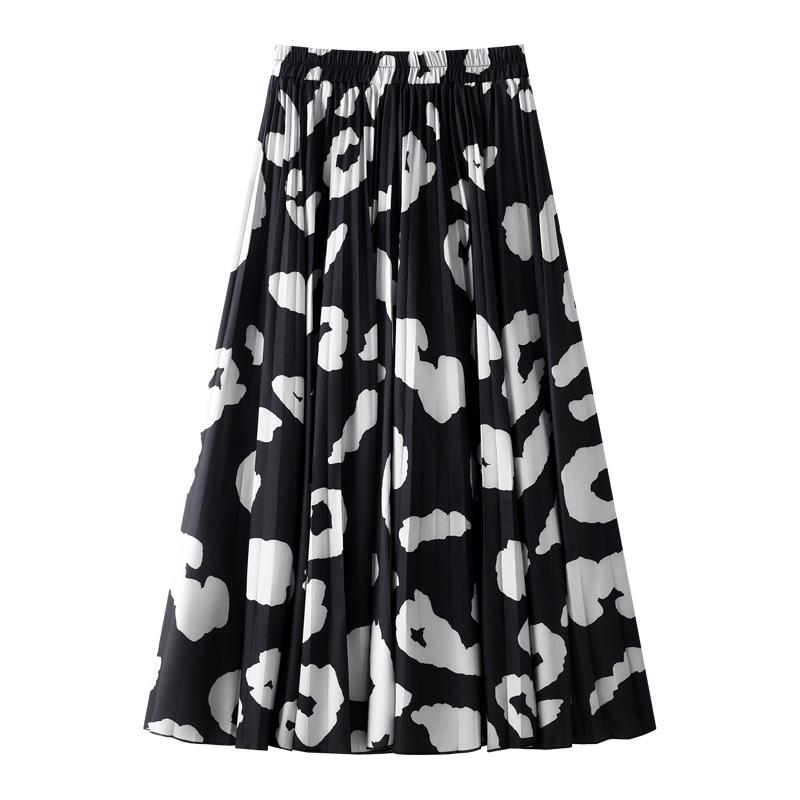 

2025 Spring/Autumn A-line Black & White Chiffon Midi Skirt One Size