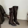 Korean version of retro niche belt buckle two wear pile boots women 2025 autumn and winter new thick heel pointed knee boots