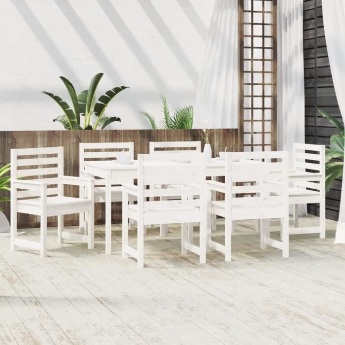 VidaXL Ensemble à dîner de jardin 7 pcs blanc bois massif de pin 3154714