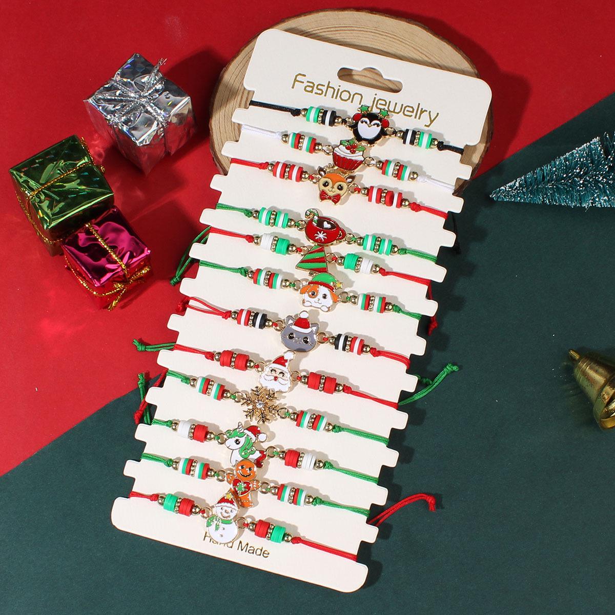 

Тканий регульований браслет-рукавичка з сніжинкою Санти - Різдвяна парна прикраса