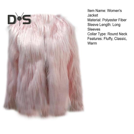 Women's Faux Fur Jacket Warm Plush Round Neck Coat Autumn Winter Long Sleeve Solid Color Furry Coat for Casual Street Wear Shopping