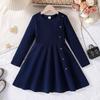 Girls' Long Sleeve Princess Dress with Side Buttons - Autumn/Winter Japanese Casual Style for Medium & Large Children