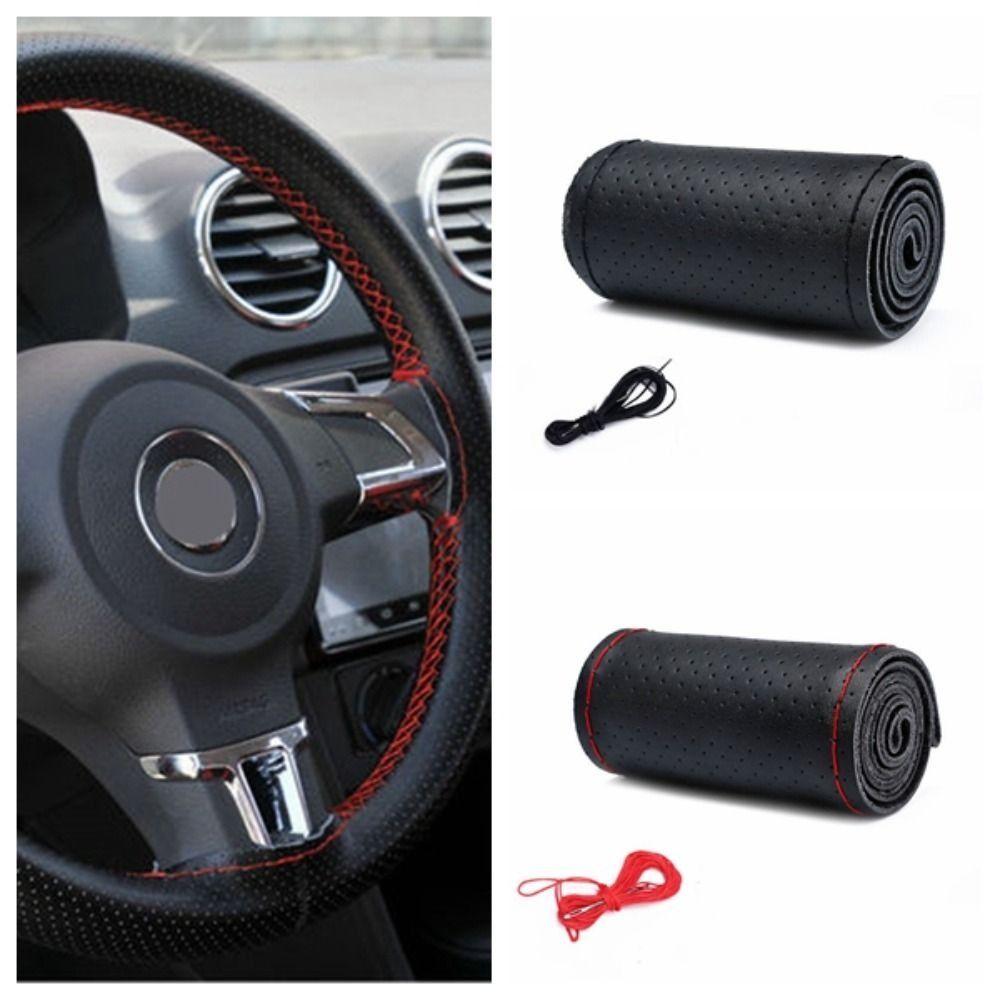 Microfiber Leather Auto Steering Wheel Protector Hand-Stitched Steering Wheel Cover All Seasons