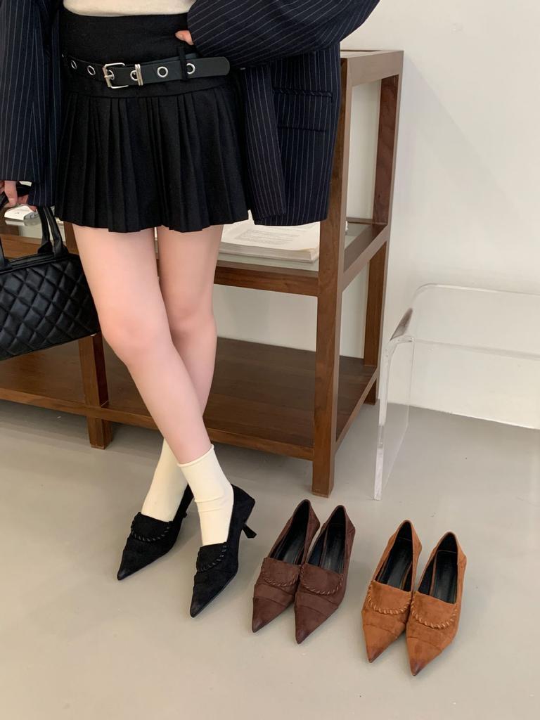 French temperament celebrity fine heel sheepskin shoes women's shoes 2025 new spring, autumn and winter pointed women's high-heeled shoes