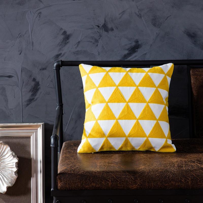 45x45cm Yellow Geometric Cotton Embroidery Sofa Cushion Cover Home Living Room Decoration