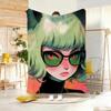 Artwork C-Cat Ear Girl Throw Lightweight 240g Flannel Blanket Soft Skin-friendly for Summer Cooling