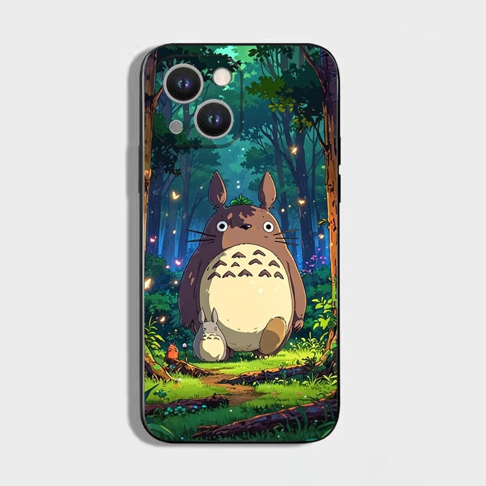 Anime T-Totoro-ES Cute Phone Case For iPhone 16,15,14,13,12,11 Plus,Pro Max,XS,X,XR,SE,Mini,8,7,Soft Silicone Black Cover