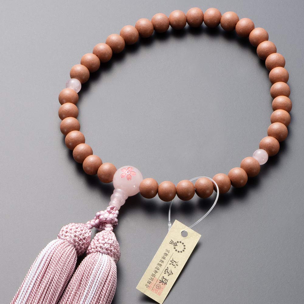 Buddhist altar shop Takita Shoten Kyoto Prayer Beads for Red Cherry Rose Quartz Cherry Blossom 8mm Pure Silk Headed Bead Bag Can Be Used by All
