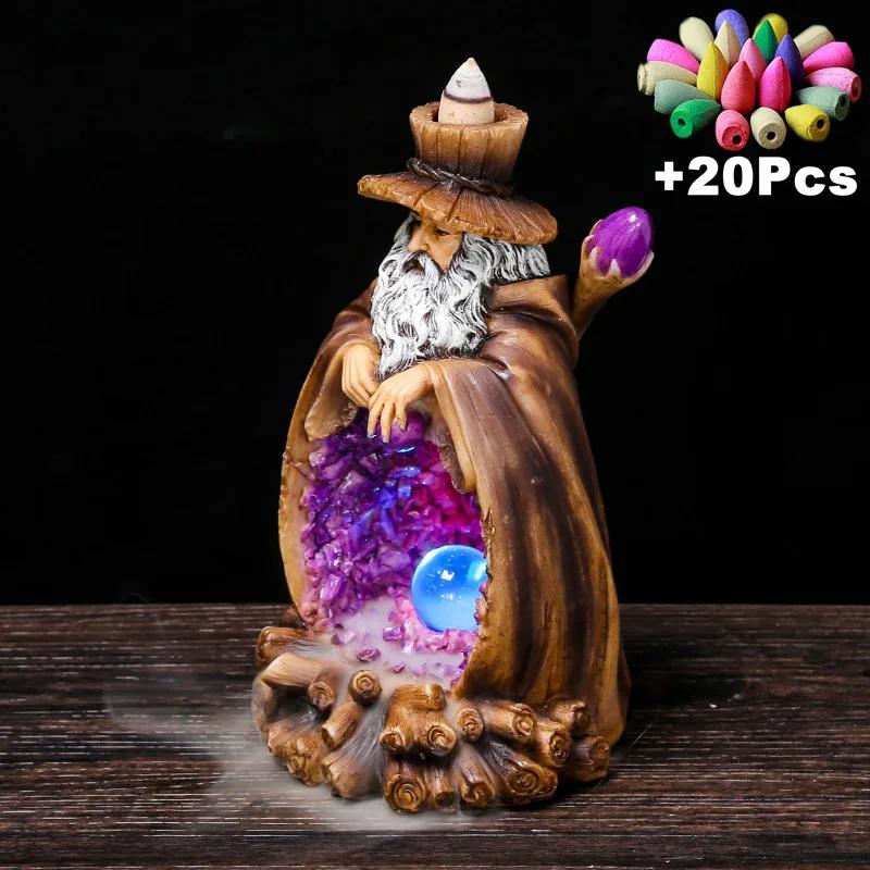 Creative Design Luminous Crystal Ball Magician Backflow Incense Burner With 20Pcs Incense Cones, Indoor Aromatherapy, Home Decor