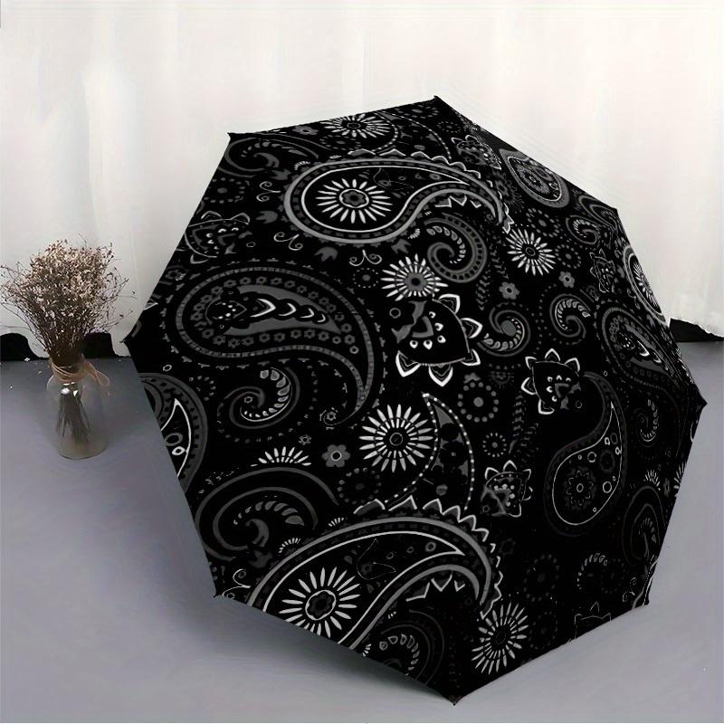 1pc Paisley Cats Auto Open/Close Umbrella with One Touch Button, Compact Folding Canopy, Sturdy 8 Rib Windproof Design   Lightweight  08