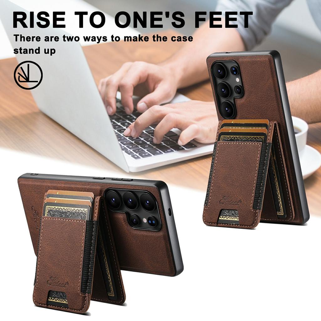 SUTENI H17 For Samsung Galaxy S25 Ultra Magnetic Case Card Slots Leather + TPU Kickstand Phone Cover