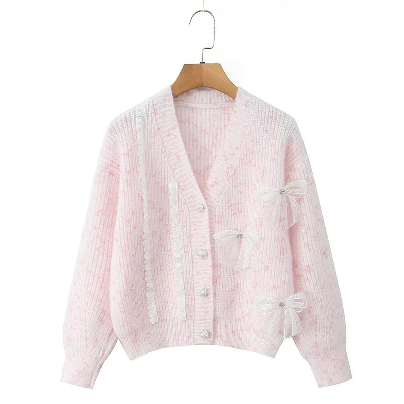 Kaslead New Arrival Women's Clothing Fashion Style Stylish Simple and Versatile Bows Decoration Cardigan Sweater