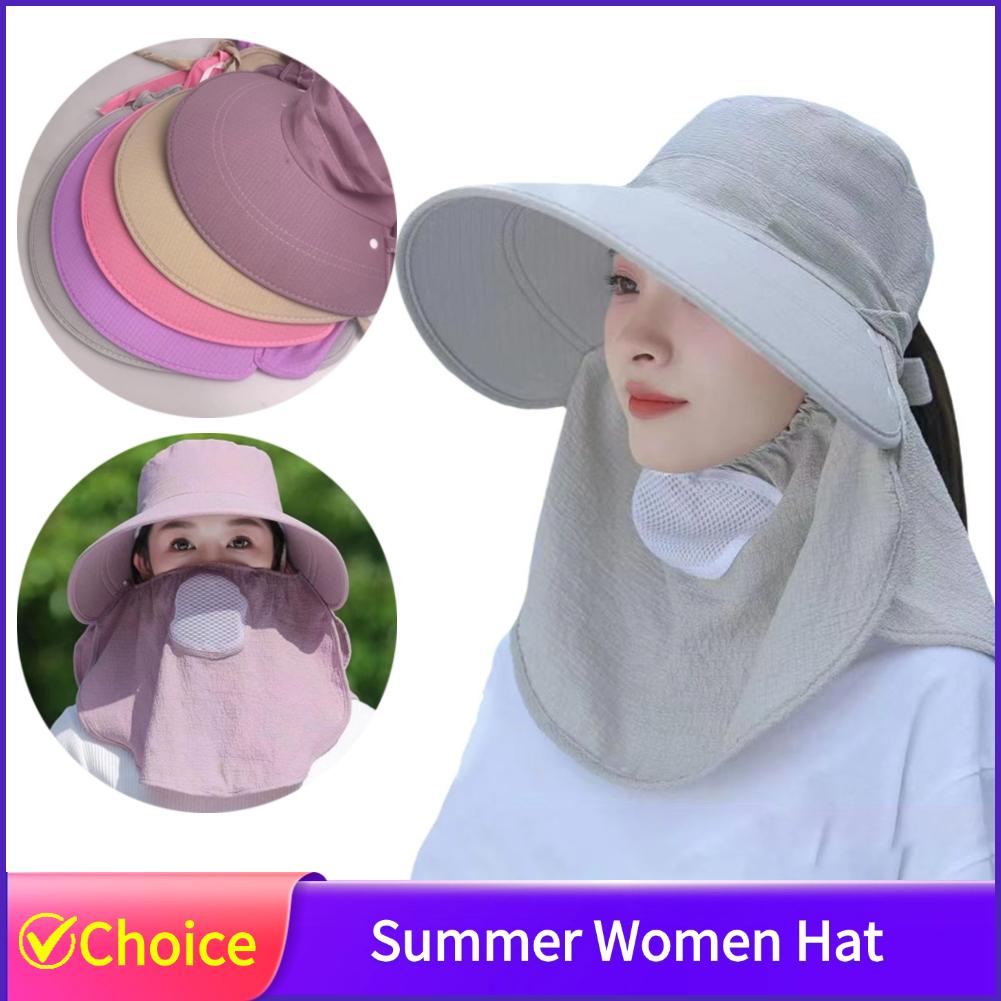 Summer Quick Dryng UV Protection Sun Visor Face Neck Cover Outdoor Fishing Cycling Hiking Wide Brim Shawl Sunscreen Ponytail Cap