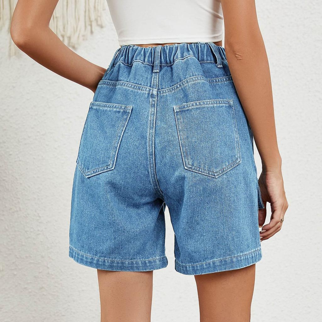 Women's Fashion Wash Elastic Waist Cargo Casual Denim