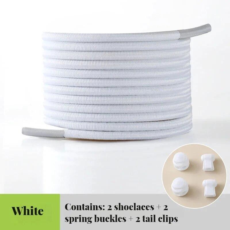 

1 пара цветных круглых шнурков в горошек, эластичный пластиковый фиксатор, для пешего туризма, спорта, без завязывания, аксессуары для обуви для взрослых и детей, ленивые шнурки белый