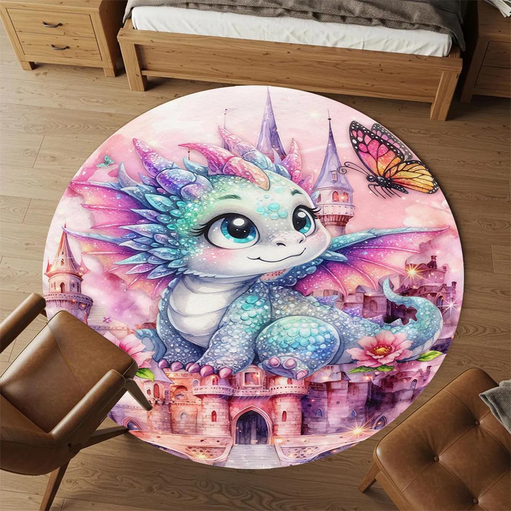 1PC Dragon Fantasy Round Chair mat Area Rug - Non-Slip, Floor Mat for Office, Bedroom, and Indoor Decor -Gift D1127227