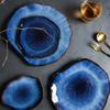 BEPAN Piatti in Ceramica Blu Scuro Piatto Piatto Irregolare Piatto di Porcellana Decorazione Domestica Stoviglie Vassoio per Stoviglie Forniture per Cucina Hotel