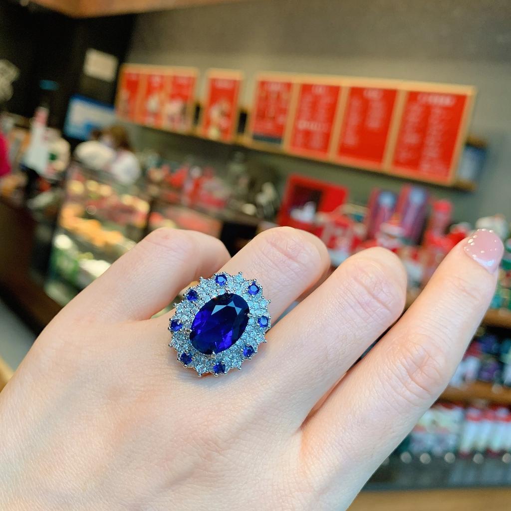 Pendant Necklace Women'S Creative Micro-Inlaid Zircon Sea Blue Red And Blue Women'S Ring