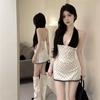 Korean Beautiful and Unique Neck Lace Suspender Top Polka Dot Skirt Two-piece Set Ootd Wear New Models