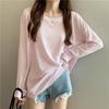 Summer solid Long Sleeve T-shirts Women's Casual loose Thin Slightly Transparent Sun Protection Cover Tops Tees female