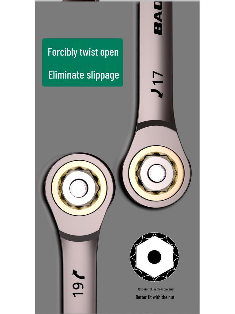 Double-Head Black Nickel Ratchet Wrench, 72 Teeth, High Hardness, Multi-Specification for Auto Repair and Household Use