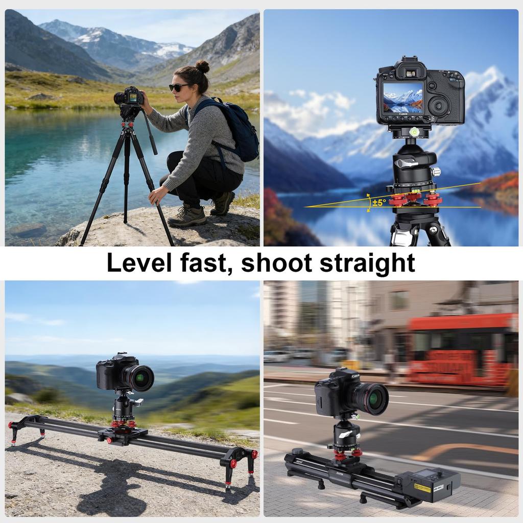 Leftfoto Tripod Leveler Base with /-5 Degree Precision Adjustment 3/8 Inch Screw Bubble Levels Aluminum Panoramic Leveling Head for Seestar S50