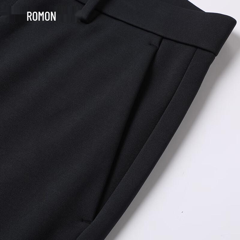 ROMON Men's Wool Blend Fleece Lined Straight-Leg Business Casual Trousers