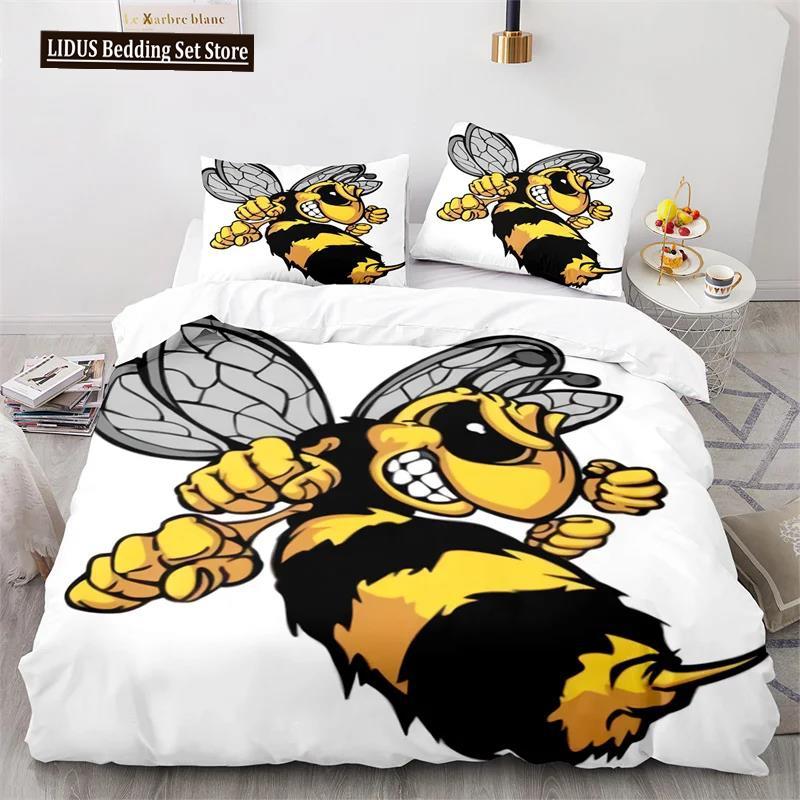 Cartoon Bee Duvet Cover Insect Honeybee Bedding Set Microfiber Wild Animal Comforter Cover King For Teens Boys Kawaii Home Decor