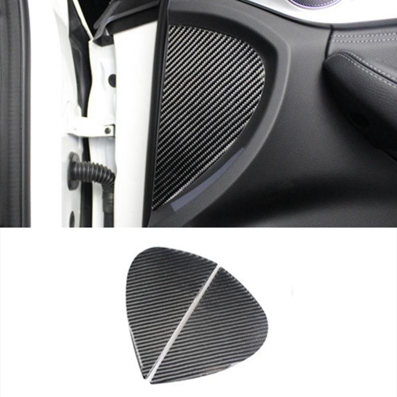 Carbon Fiber Front Door Panel Decoration Cover Trim 2Pcs For Mercedes Benz C Class W205 GLC X253 2015-2018 Car Accessories