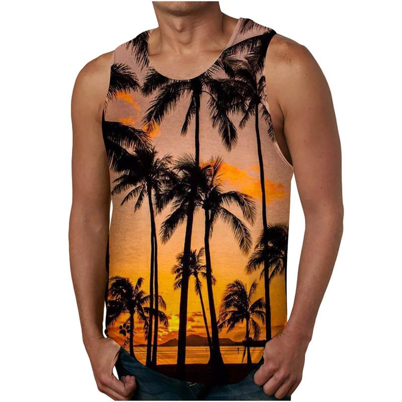 Sommer Harajuku 3D Kokospalmen Aufdruck Tanktop Für Männer Sonnenuntergang Grafik Tanktops Kinder Mode Weste Streetwear Kleidung Oberteil