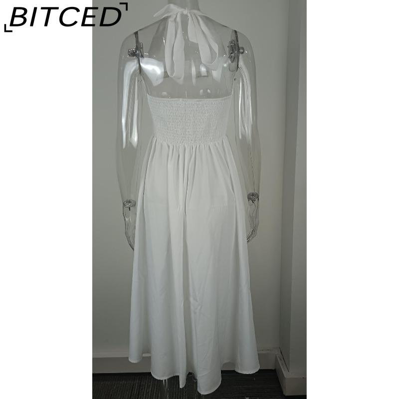 BITCED Summer Women's Fashionable Elegant Wide-Strap Halter Neck Backless Dress