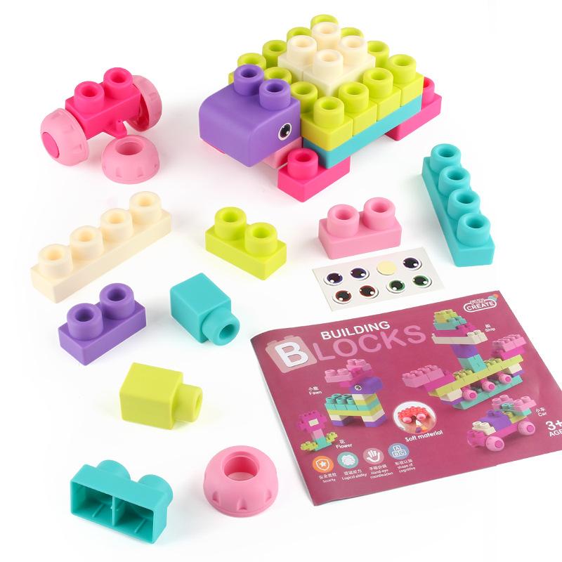 A Variety Of Diy Large Particles Assembled Soft Rubber Building Blocks Bite Boiled Baby Early Education Science And Education Toys