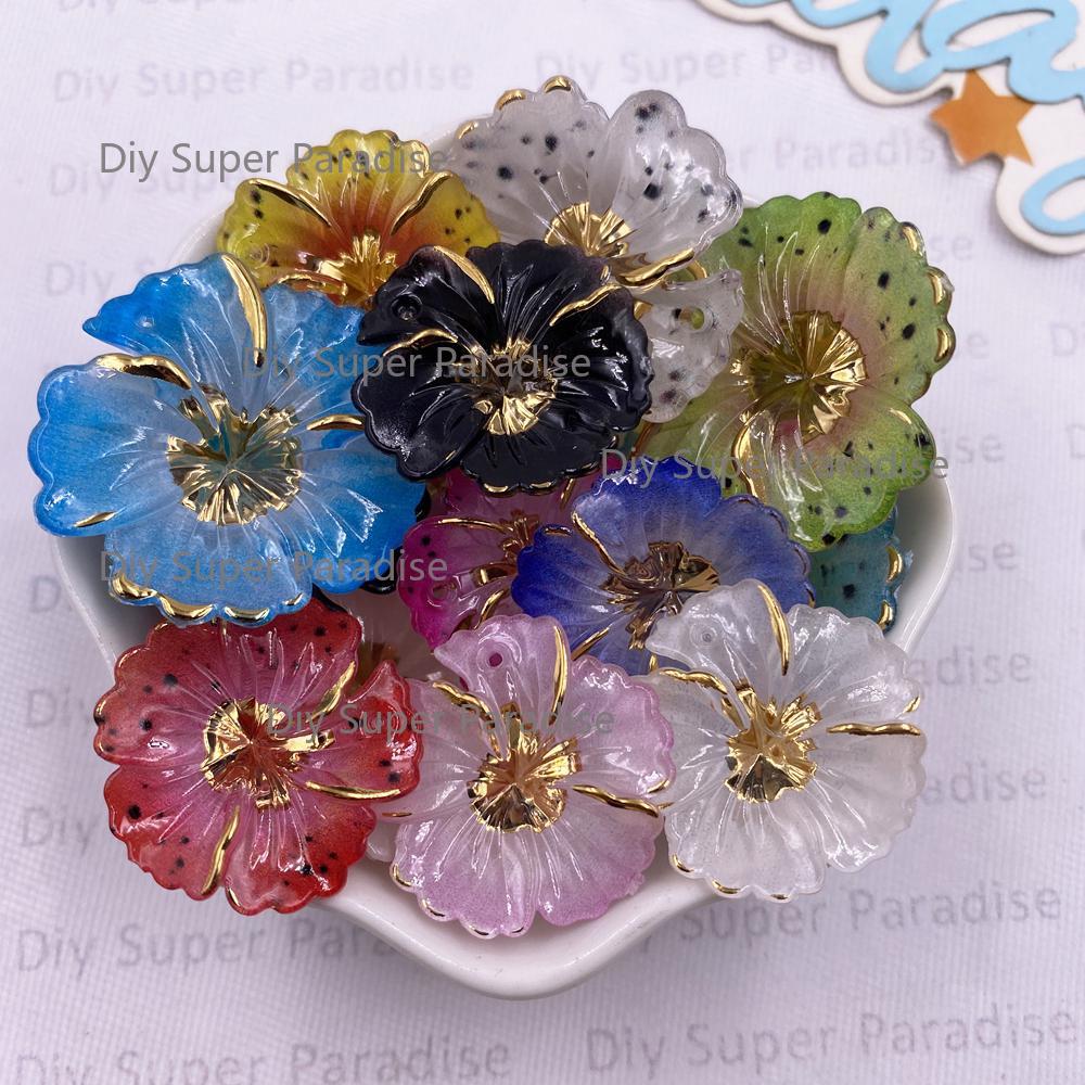 10PCS Mixed 24/31mm Resin Colorful Flower Christmas Decor 1 Hole Flat Back Rhinestone Figurines Art DIY Wedding Scrapbook Crafts