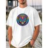 European Size White Pure - Polyester Men's T - Shirt: "Psychedelic Skull with Geometric Pattern"