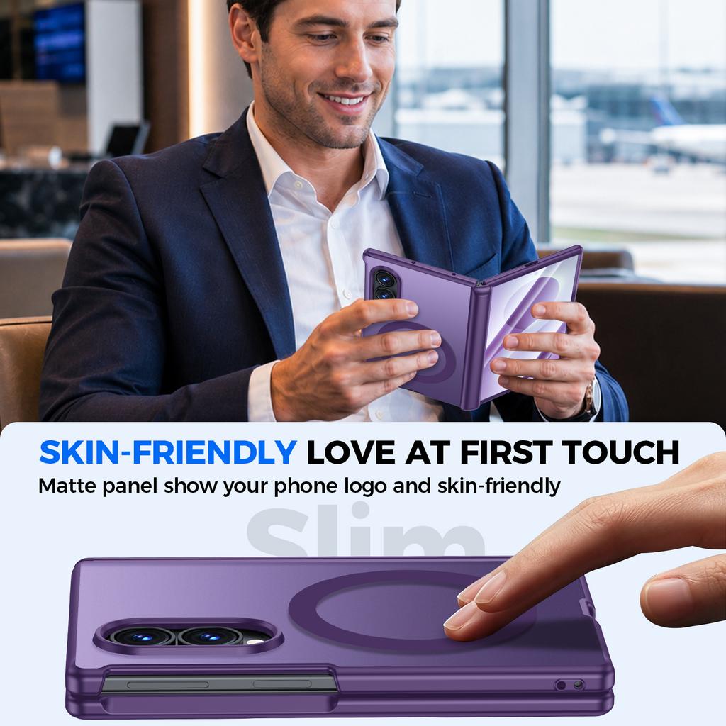 Stoßfeste magnetische Handyhülle mit vollständigem Scharnierschutz und gehärtetem Glas für Samsung Galaxy Z Fold 8 - Lila