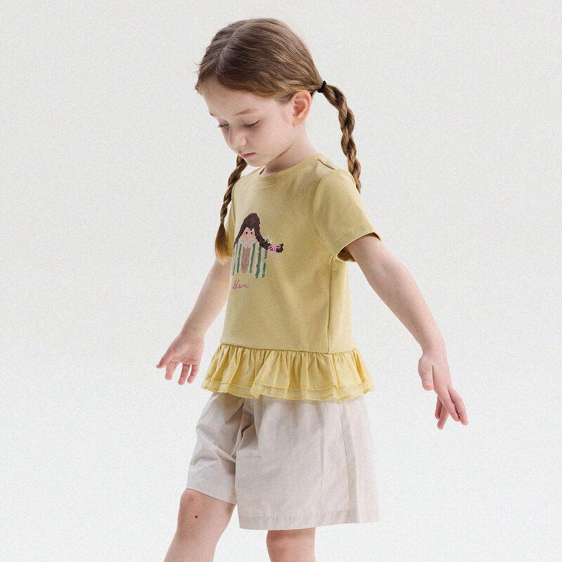 Girls Summer Cartoon Print Ruffle Short Sleeve Top 110 жёлтый