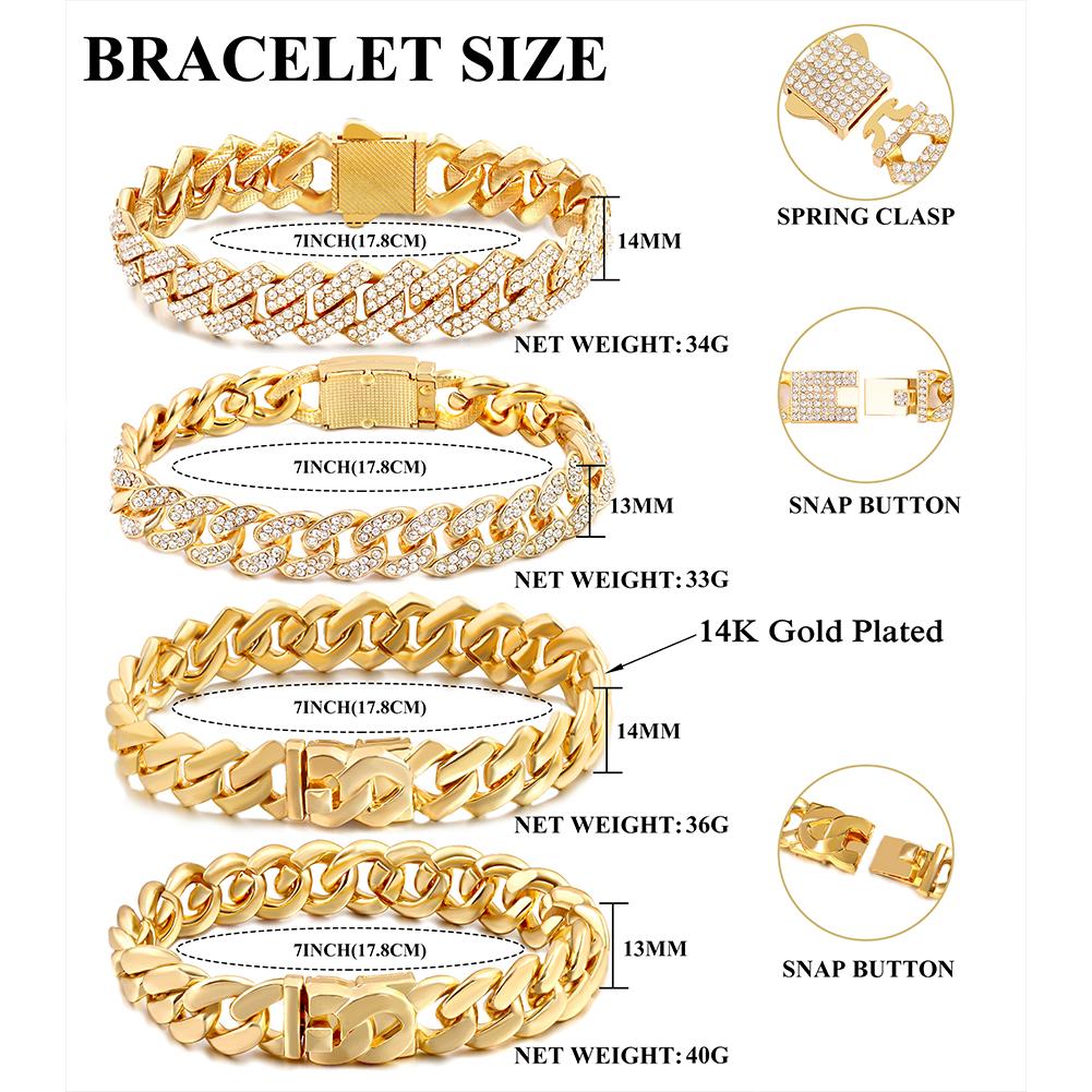7/8/9inch Prong Miami Cuban Link Chain Bracelets for Women 2 Row Rhinestone Cuban Chain Bracelet Wristband Trendy Jewelry Gifts