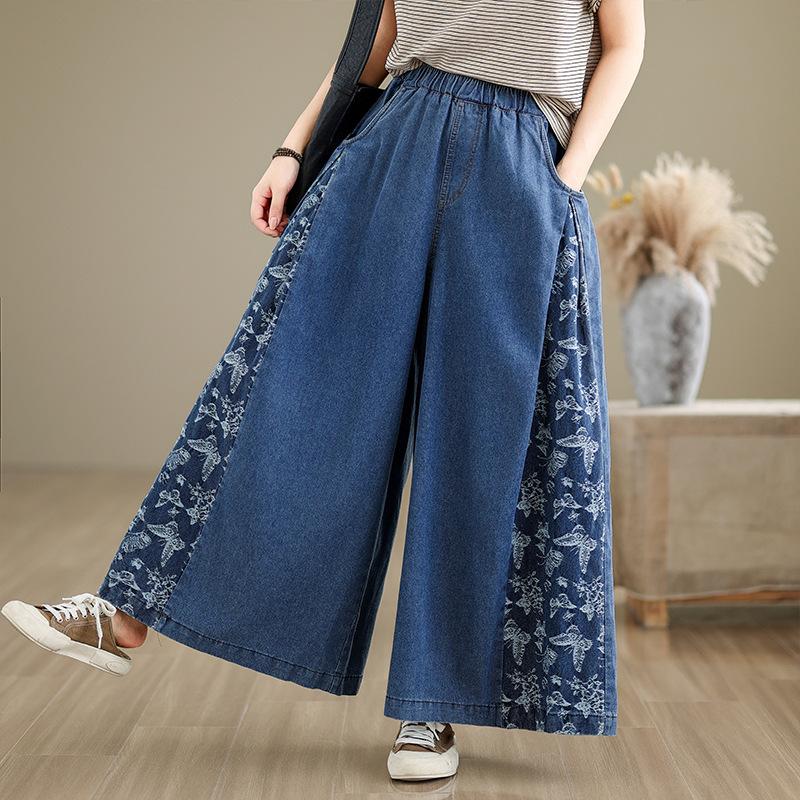 

винтажные джинсы из рыхлого денима со швами, женские модные джинсы с широкими штанинами с принтом бабочки для женщин, летние повседневные женские брюки 2XL синий